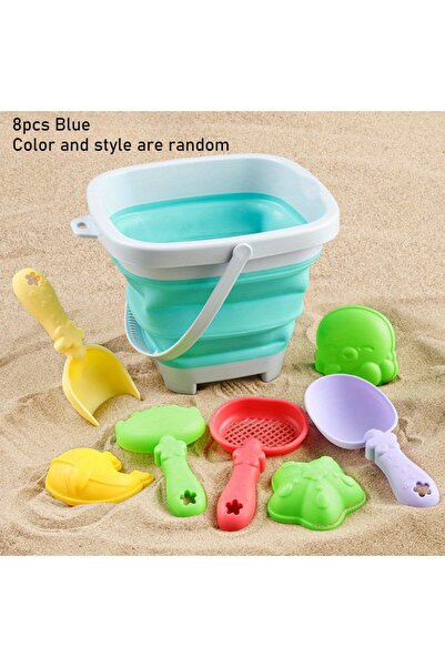 Choice مجموعة ألعاب حفر الرمل للأطفال باللون الأزرق مكونة من 8 قطع، لعب الشاطئ، الماء والرمل، دلو قابل للطي، مجرفة، قالب صيفي