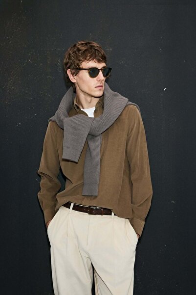 Lufian 112010682 Drew Men's Basic Shirt Regular Fit Men's Shirt Camel Feather