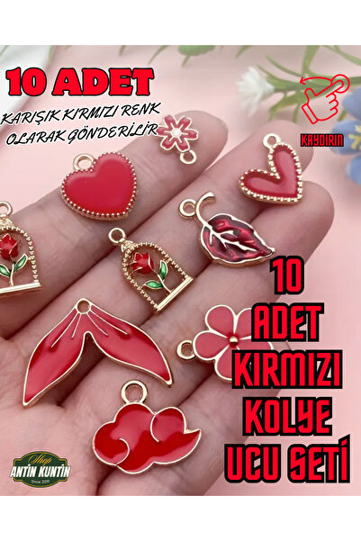 Antin Kuntin Shop Kırmızı 10 Adet Kolye Ucu Seti Karışık Gelir Sadece Kırmızı...