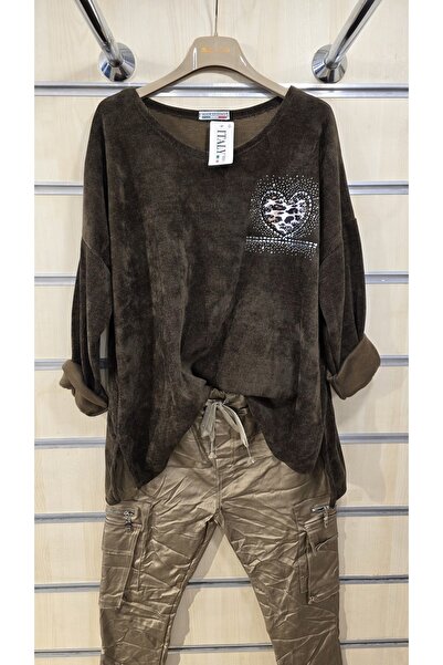 Park Moda Βελούδινη μπλούζα με λεοπάρ πέτρες