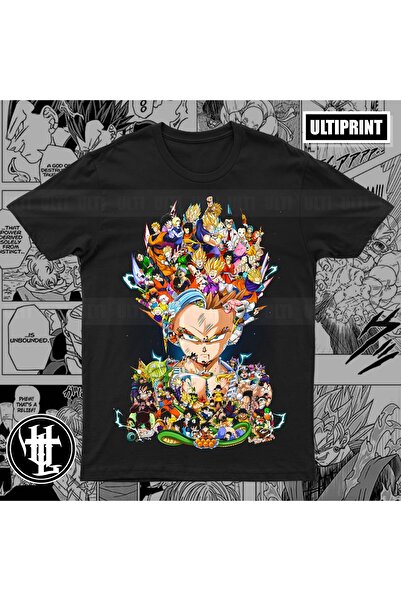 FG KONNİCHİWA Dragon Ball Z Anime Printed Unisex Black Tshirt Son Goku Gohan Vegeta