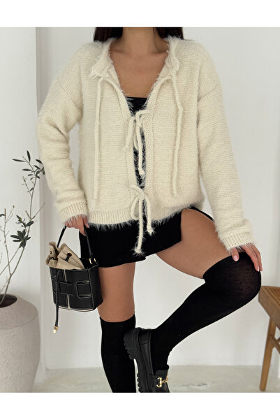 SLAW REZZ Extra Soft Bearded Knitwear Tie-Up Cardigan