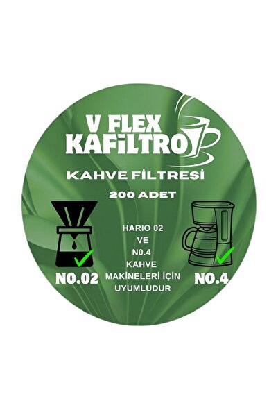 Kafiltro V Flex Hario ve No.4 Uyumlu Kahve Filtresi (200 Adet)