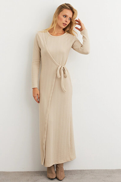 Cool & Sexy Kadın Vanilya Kruvaze Maxi Elbise COL31