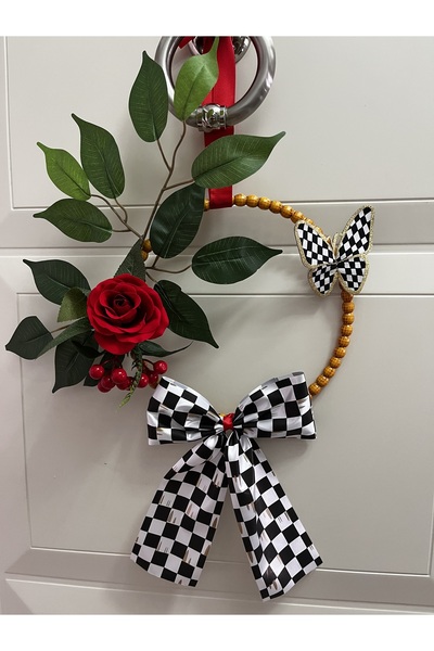 GÜLHOBY Mackenzie Model Ribbon Butterfly Door Ornament Kokina Red Rose Door Wreath