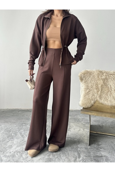 solena sln Γυναικείο Σετ Μοντέρνο Ζακέτα με Λεπτομέρεια Κορδόνια και Παντελόνι Σετ δύο τεμαχίων
