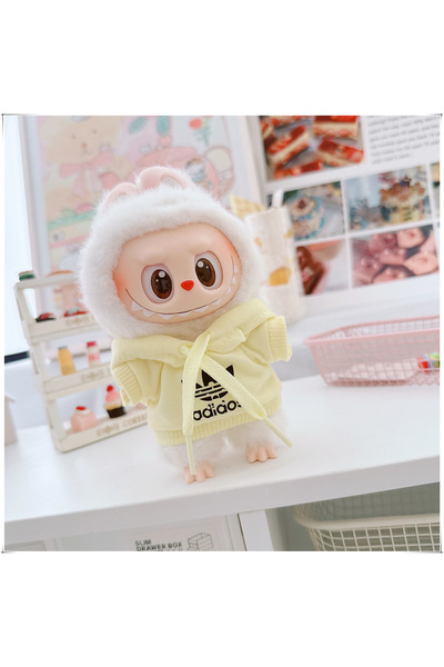 Miniso مجموعة ملابس دمية لابوبو V1 V2 V3 الصفراء مقاس 15/17 سم، بغطاء رأس وبن...