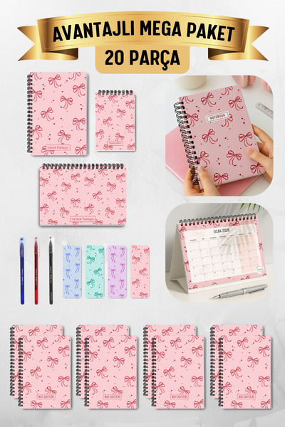 Eldesen Tasarım Avantajlı Mega Paket / 20 Parça / Defter, Takvim, Ayraç, Kalem, 3'lü Planlama Seti