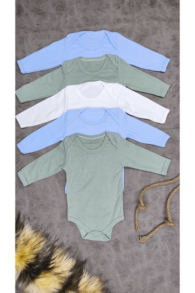 vieso 5-Piece Colorful Long-Sleeved Cotton Snap-On Baby Bodysuit with Report