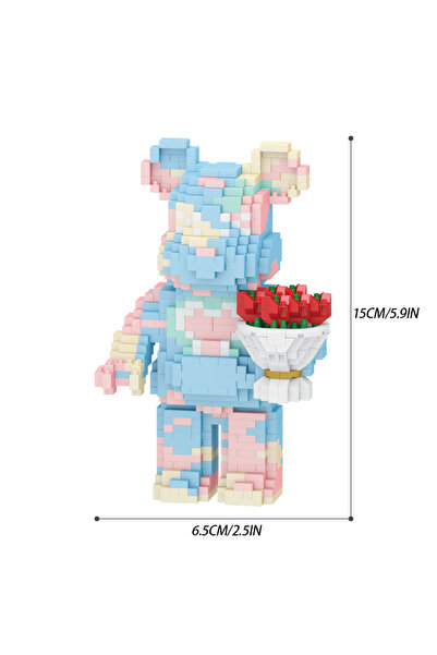 Choice مجموعة مكعبات بناء صغيرة محمولة باليد على شكل دب وردي وزهرة (1090 قطعة...