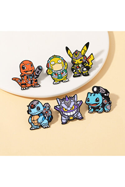 Miniso دبابيس مينا من 6 قطع، مجموعة من 6 دبابيس مينا أنمي بوكيمون - دبابيس تنكرية مضحكة من بيكاتشو سكويرتل جينجار