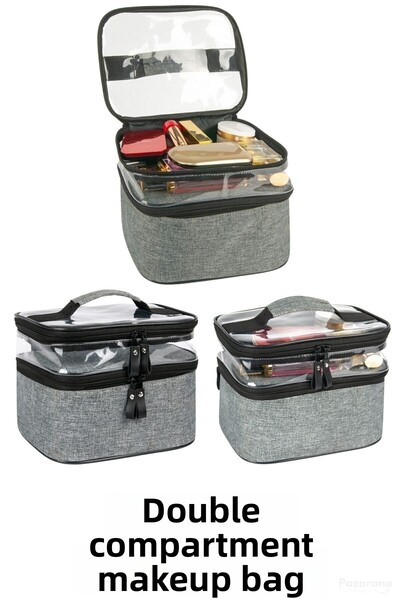 Ankaflex حقيبة مكياج ذات حجرة مزدوجة، حقيبة مكياج شفافة، حقيبة مكياج شفافة