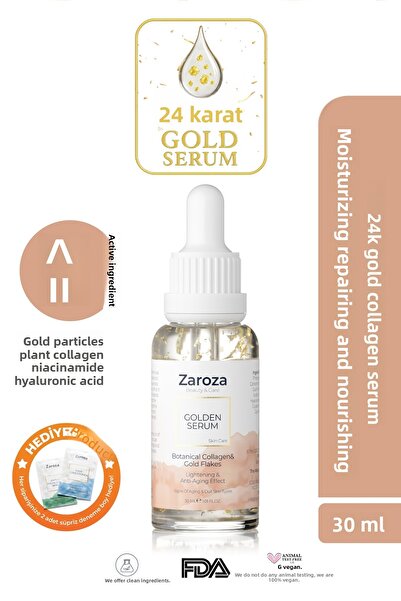 ZAROZA Gold Serum - 24 Gauge - Anti-Aging (24K Gold Leaves Serum) - 30 ml