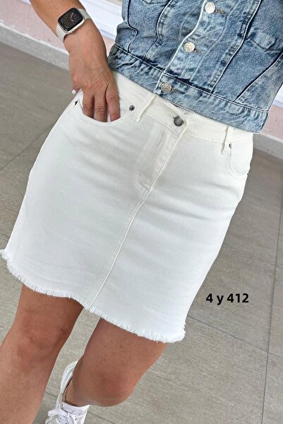 İnce Topuk Mini Lycra Denim Skirt - 4y412