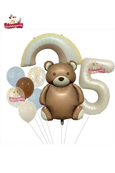 Bkmc BALON FOIL DE 5 ANI CULOARE RETRO URSEN FOIL SET DE PETRECERE DE ANIVERS...