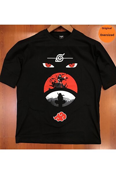 Orijin Tekstil Μπλουζάκι με στάμπα Naruto Itachi Uchiha Sasuke, μεγάλου μεγέθους, μαύρο