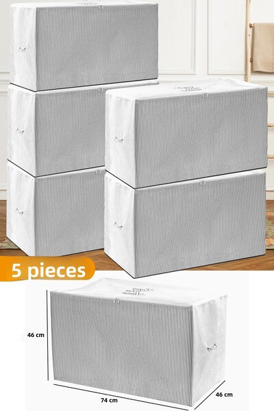 Serstil 5 τεμάχια - Μεγάλη γκρι ριγέ τσάντα - 74 x 46 x 46 cm