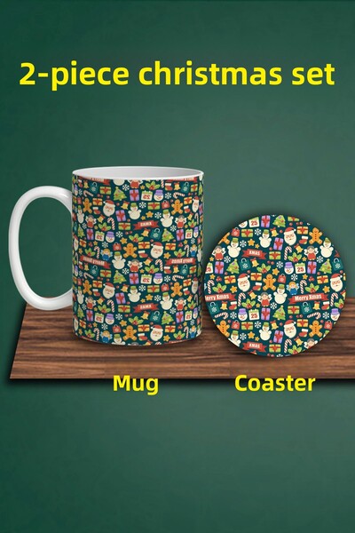 HobiShop Christmas Themed Mug and Coaster Set