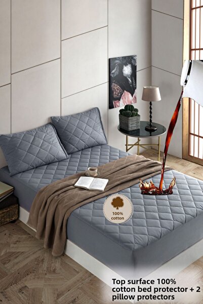 Formeya Szürke steppelt Pamukkale matrackészlet - Folyadékálló matracvédő, 2 párnavédő (11 méret)