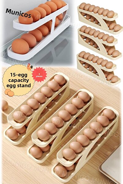 Gaggani 3 Pcs Plastic Rolls - Shelf & Storage Box, Egg Dispenser & Self Rolling