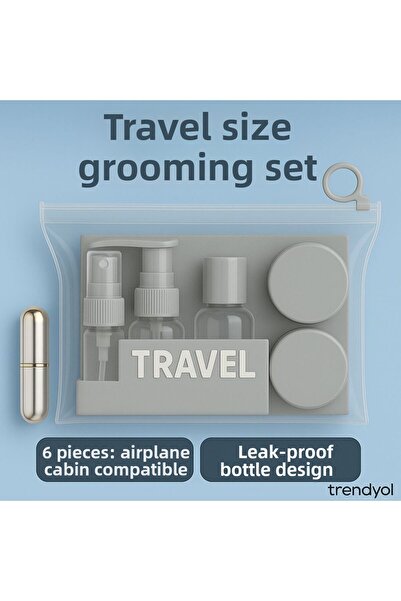 BRE HOME 6 Piece Colorful Travel Grooming and Cosmetic Set, Airplane Cabin Compatible, Perfume Bottle