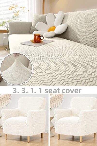 riselerhome 3 3 1 1 Set de canapea extensibilă cu model de cărămidă jacquard - Husă de scaun elastică elastică