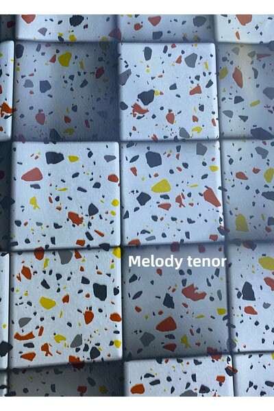 MİRELLA Three-Dimensional 3 D Square Tiles Stone Appearance Thick Fiber Lining Slip-Resistant Pvc Tarpaulin Tablecloth