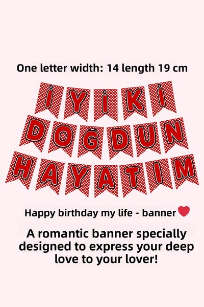 Baloncu Dede 20 Red Heart Balloons 20 Candle Roses Happy Birthday My Life Written Banner Helium Compatible Valentine's Day