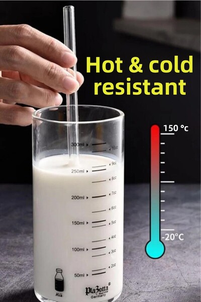 PİNK DESİGN KİTCHEN 12-Piece Thick Glass Straws and Thermosilicate Brush - Heat Resistant