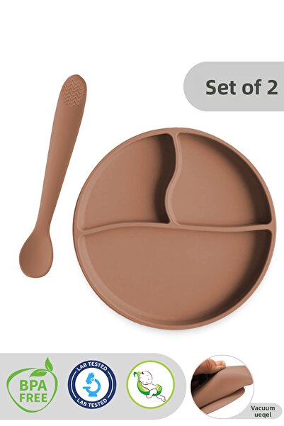 Meleni Baby Brown 2-Piece Silicone Baby Feeding Set - Silicone Spoon with Tee...