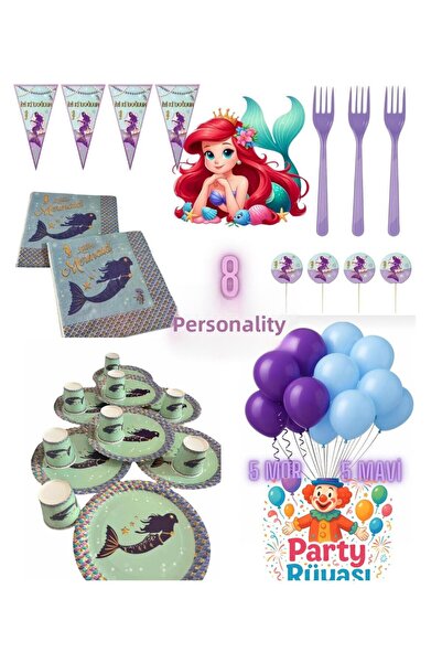 partyrüyası Mermaid Themed 8-Person Birth Flamingo Day Set-2
