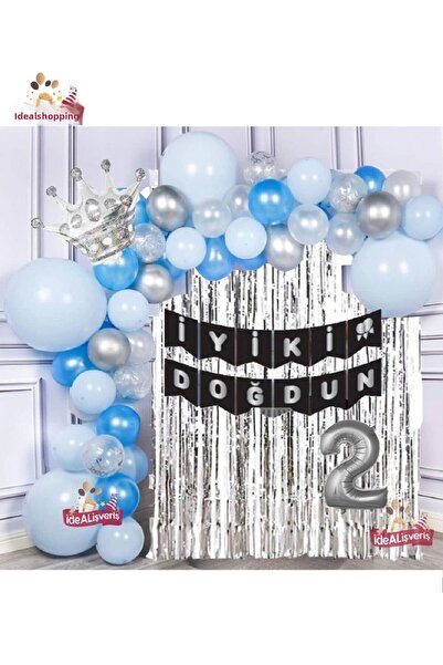 Papatya Süs Evi مجموعة بالونات عيد ميلاد فضية على شكل تاج الملك بعمر عامين مع...