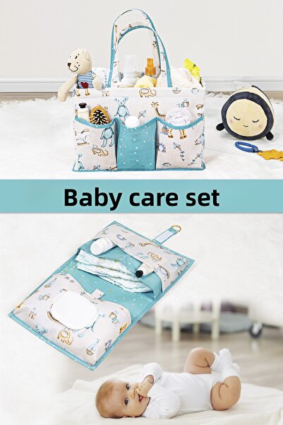 Pazar Kapısı مجموعة العناية بالطفل باللون الأزرق - حقيبة العناية بالطفل والرضع
