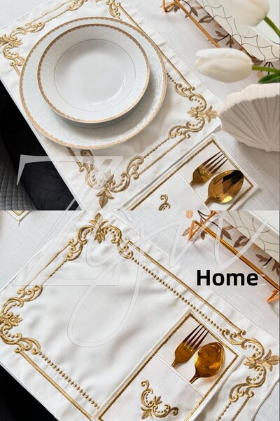 ZGNHome 19 Piece 6 Seater Embroidered Ottoman Gold American Service Set