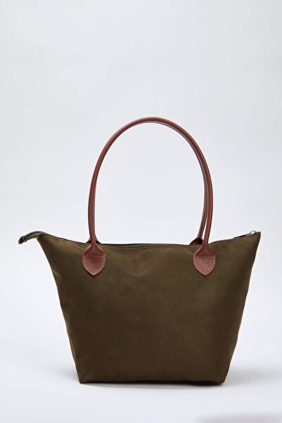 TRENDYOL SHOES Khaki Suede Maxi Women's Tote Shoulder Bag Takaw26Oc00042