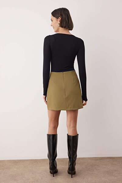 Trendyol Collection Khaki A-Line Closure Detailed Mini Woven Skirt Twoaw26Et00135