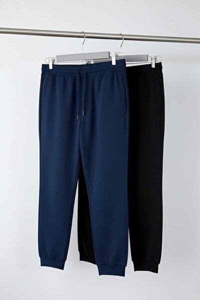 Trendyol Collection Black-Navy Regular/Regular Fit Rubberized Leg Large Size Sweatpants Tmnaw26Aj00000