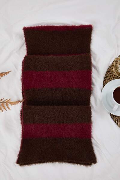 Trendyol Collection Soft Textured Burgundy-Brown Color Block Knitwear Scarf