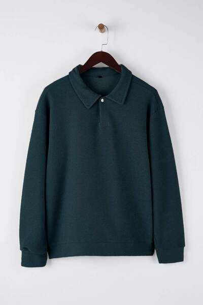 Trendyol Collection Petrol Green New Oversized /Wide Cut Polo Neck Thick Snap Fastener Sweatshirt Tmnaw26Sw00051