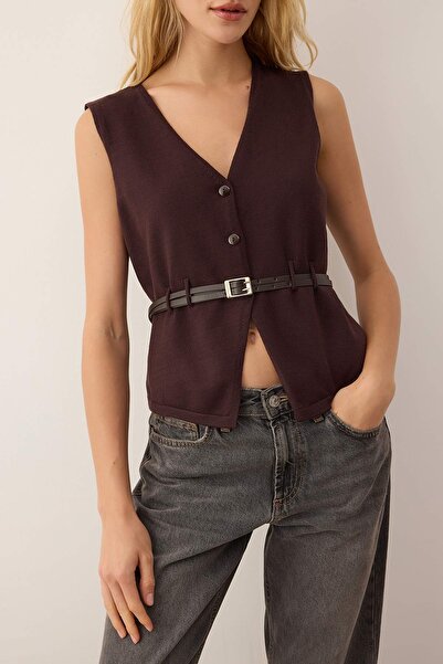 Trendyol Collection Limited Edition Brown Premium Yarn/Special Yarn Knitwear Vest Twoaw26Ye00033