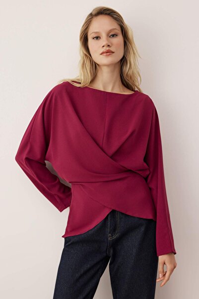 Trendyol Collection Body Unselective Burgundy Double Breasted Tie-Up Woven Blouse Twoaw26Bz00232