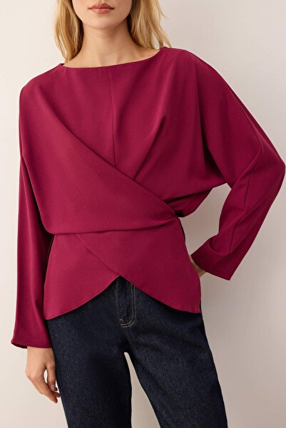 Trendyol Collection Body Unselective Burgundy Double Breasted Tie-Up Woven Blouse Twoaw26Bz00232