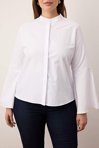 Trendyol Curve White Spanish Sleeve Regular Woven Shirt Tbbaw26Ax00016