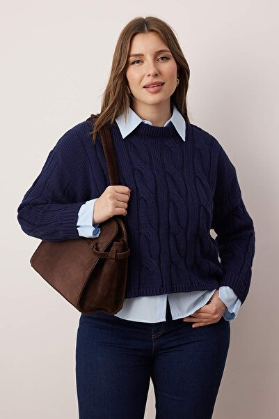 Trendyol Curve Navy Blue Shirt Garnished Detailed Hair Knitted Sweater Tbbaw26An00047