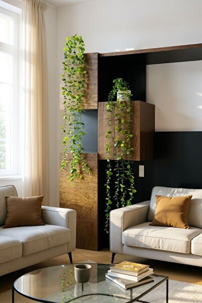 Trend KenT 2 ADET, El Yapımı Mini Beton Saksıda 80 Cm Yapay Sarkan Şimşir Ann...