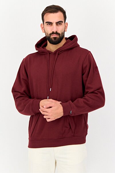 Duck and Cover Men Long Sleeve Plain Fleece Hoodie, Maroon