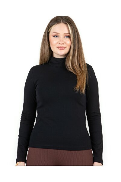 Sortie Women's Half Turtleneck Regular Fit Midi Length Long Sleeve Lycra Black Combed Cotton