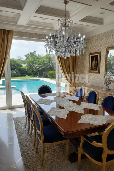 Çt Çeyizci Tekstil طقم تقديم سلكي مطرز من Supla Runner، طقم تقديم أمريكي حديث مكون من 6 أشخاص - كريمي