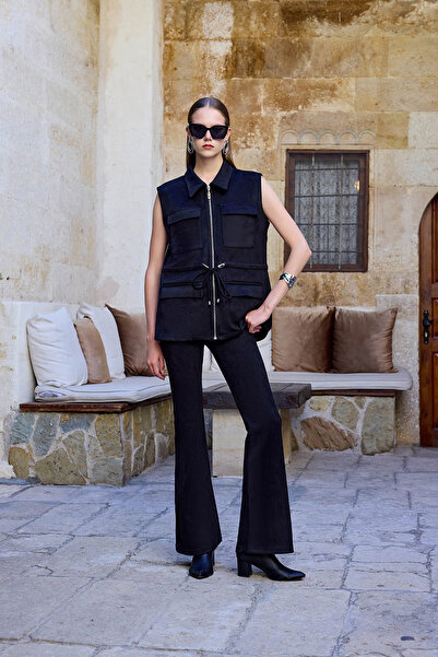 Vitrin Yüksek Bel Ispanyol Paça Süet Kumaş Pantolon