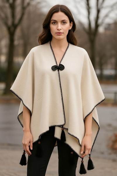 Onur Winter Knitwear Poncho - Solid Color, Edge Stripe, Fashion Trending Product - Store